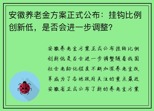 安徽养老金方案正式公布：挂钩比例创新低，是否会进一步调整？