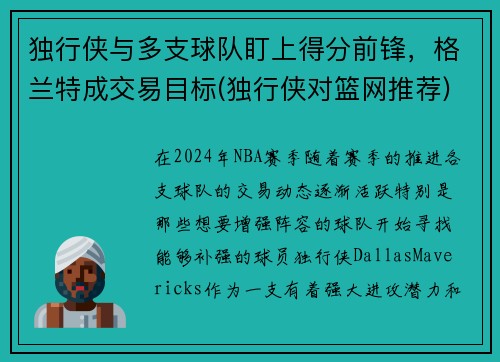 独行侠与多支球队盯上得分前锋，格兰特成交易目标(独行侠对篮网推荐)