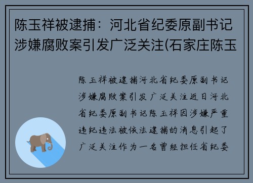 陈玉祥被逮捕：河北省纪委原副书记涉嫌腐败案引发广泛关注(石家庄陈玉联个人简历资料)